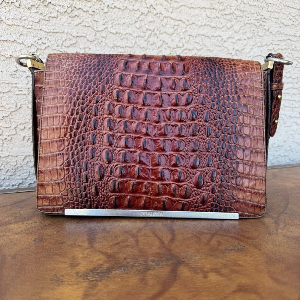 Vintage Y2K Brahmin Brown Croc Embossed Leather Shoulder Bag Purse Handbag